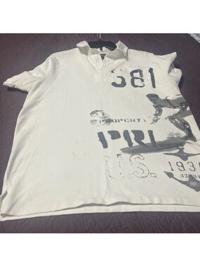 Ralph Lauren White Polo with Distressed Gray Graphic
